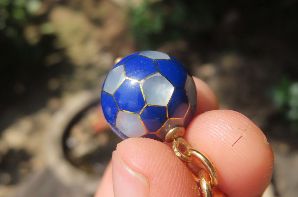 Hand Made Lapis Lazuli and Mother of Pearl Keyrings - Sold Per Item - From Afghanistan - Toprock Gemstones and Minerals 