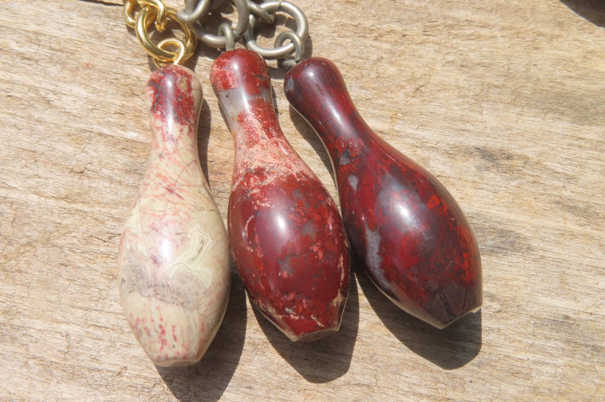 Hand Made Brecciated Red Jasper Ten Pin Bowling Skittle Keyrings - Sold Per Item - From South Africa - Toprock Gemstones and Minerals 