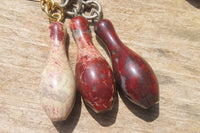 Hand Made Brecciated Red Jasper Ten Pin Bowling Skittle Keyrings - Sold Per Item - From South Africa