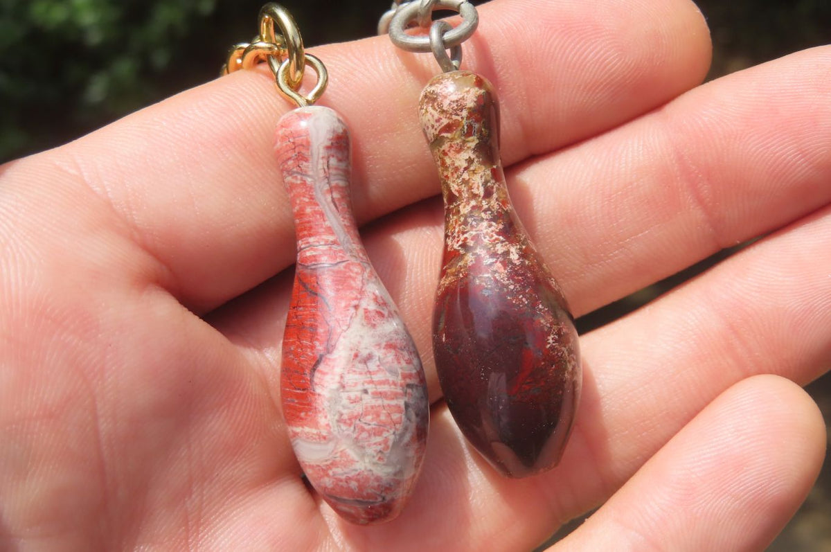 Hand Made Brecciated Red Jasper Ten Pin Bowling Skittle Keyrings - Sold Per Item - From South Africa - Toprock Gemstones and Minerals 