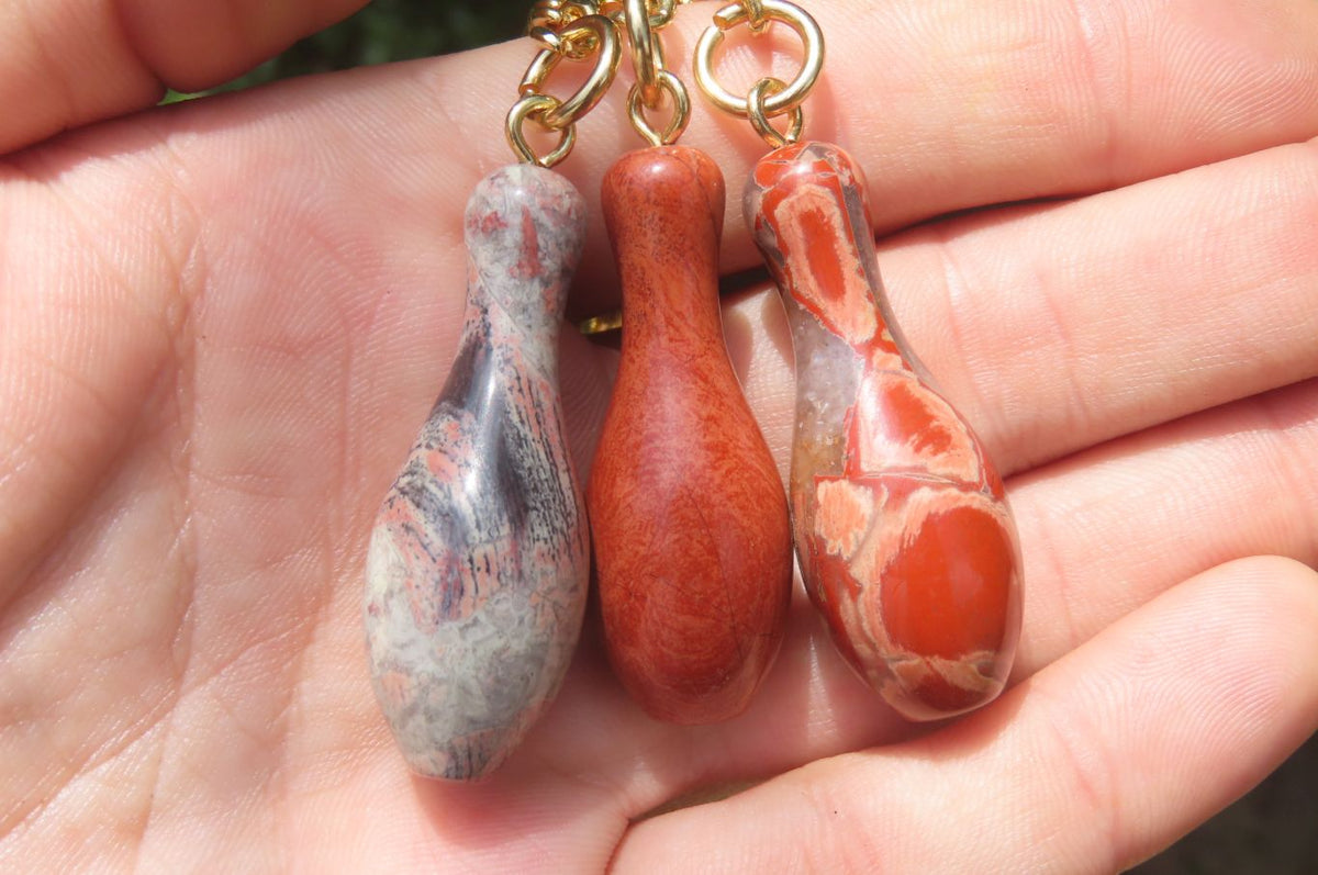 Hand Made Brecciated Red Jasper Ten Pin Bowling Skittle Keyrings - Sold Per Item - From South Africa - Toprock Gemstones and Minerals 