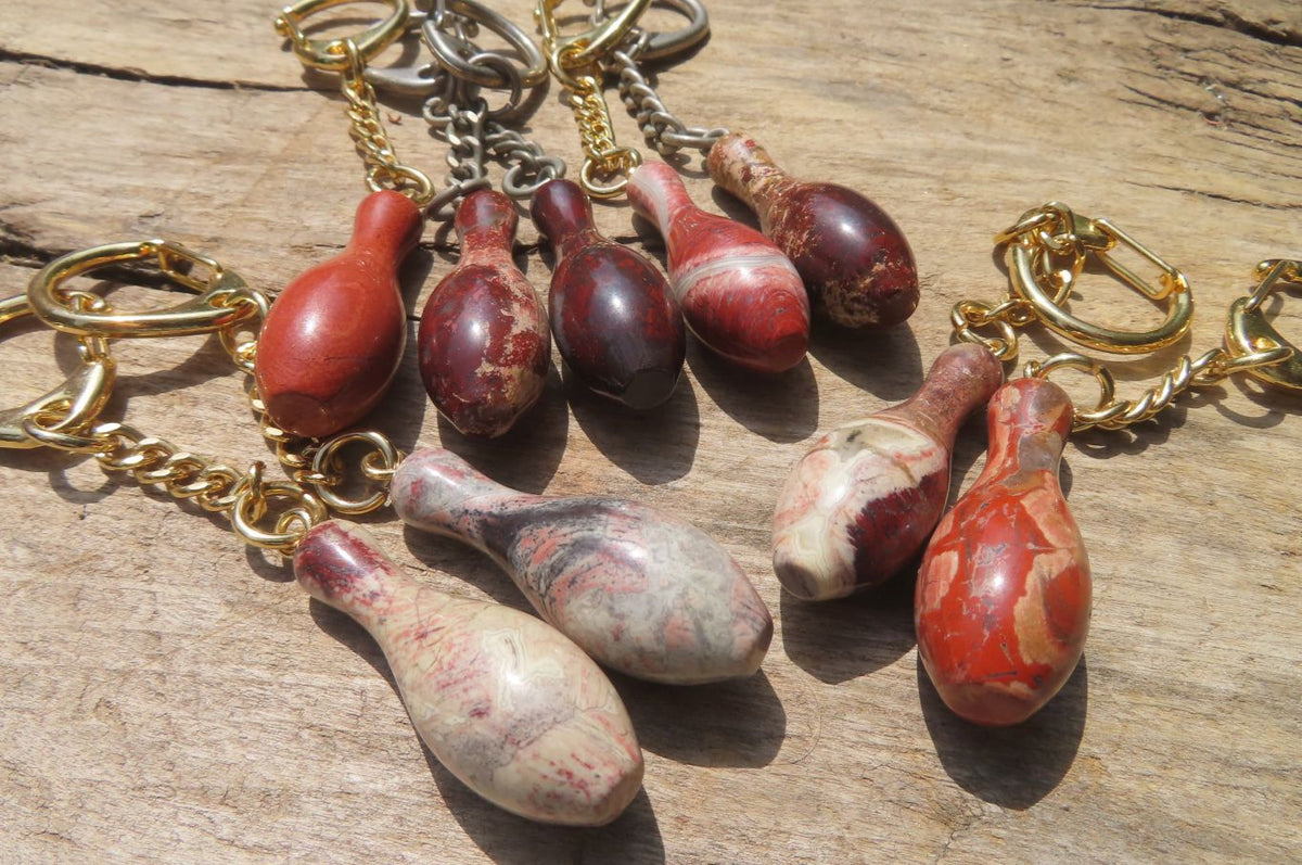 Hand Made Brecciated Red Jasper Ten Pin Bowling Skittle Keyrings - Sold Per Item - From South Africa - Toprock Gemstones and Minerals 