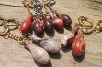 Hand Made Brecciated Red Jasper Ten Pin Bowling Skittle Keyrings - Sold Per Item - From South Africa