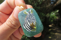 Polished Aventurine Pendant with Hand Painted Zebra - Sold Per Item - From Zimbabwe