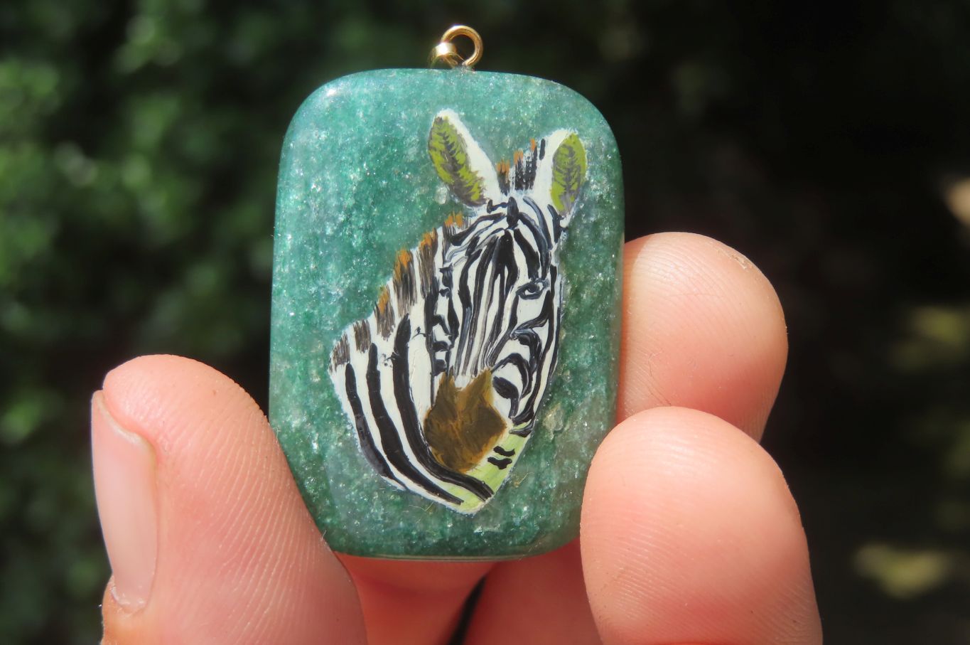 Polished Aventurine Pendant with Hand Painted Zebra - Sold Per Item - From Zimbabwe - Toprock Gemstones and Minerals 