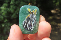 Polished Aventurine Pendant with Hand Painted Zebra - Sold Per Item - From Zimbabwe