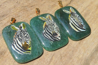 Polished Aventurine Pendant with Hand Painted Zebra - Sold Per Item - From Zimbabwe