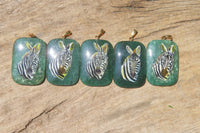 Polished Aventurine Pendant with Hand Painted Zebra - Sold Per Item - From Zimbabwe