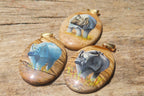 Polished Picture Stone Pendant with Hand Painted Rhinos - Sold Per Item - From Namibia - Toprock Gemstones and Minerals 
