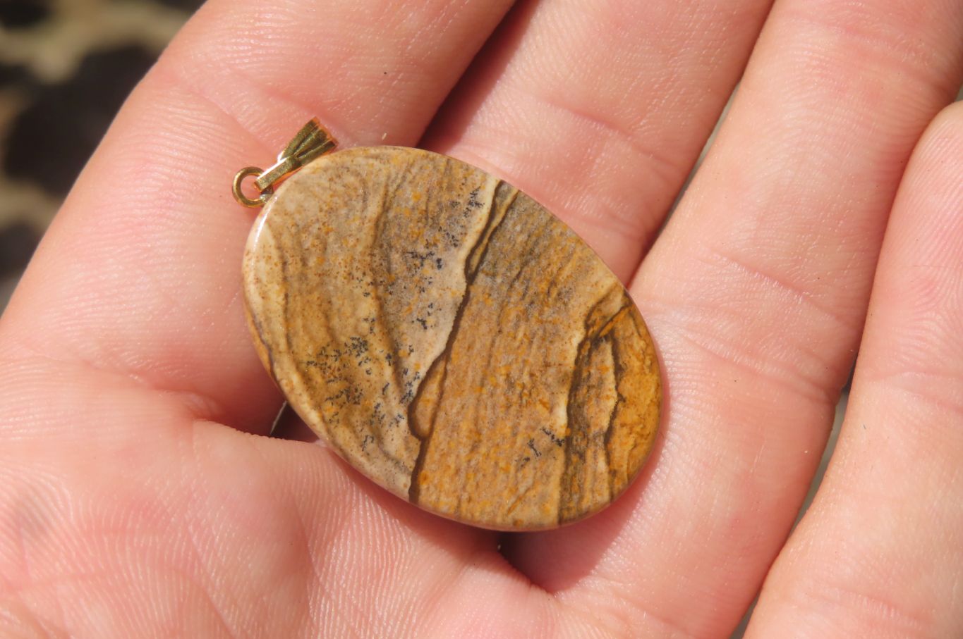 Polished Picture Stone Pendant with Hand Painted Rhinos - Sold Per Item - From Namibia - Toprock Gemstones and Minerals 