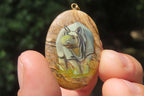 Polished Picture Stone Pendant with Hand Painted Rhinos - Sold Per Item - From Namibia - Toprock Gemstones and Minerals 