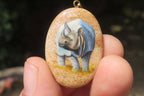 Polished Picture Stone Pendant with Hand Painted Rhinos - Sold Per Item - From Namibia - Toprock Gemstones and Minerals 