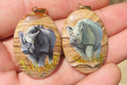 Polished Picture Stone Pendant with Hand Painted Rhinos - Sold Per Item - From Namibia - Toprock Gemstones and Minerals 