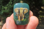 Polished Aventurine Pendant with Hand Painted Elephants - Sold Per Item - From Zimbabwe - Toprock Gemstones and Minerals 