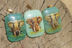 Polished Aventurine Pendant with Hand Painted Elephants - Sold Per Item - From Zimbabwe - Toprock Gemstones and Minerals 