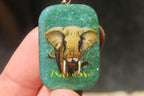 Polished Aventurine Pendant with Hand Painted Elephants - Sold Per Item - From Zimbabwe - Toprock Gemstones and Minerals 