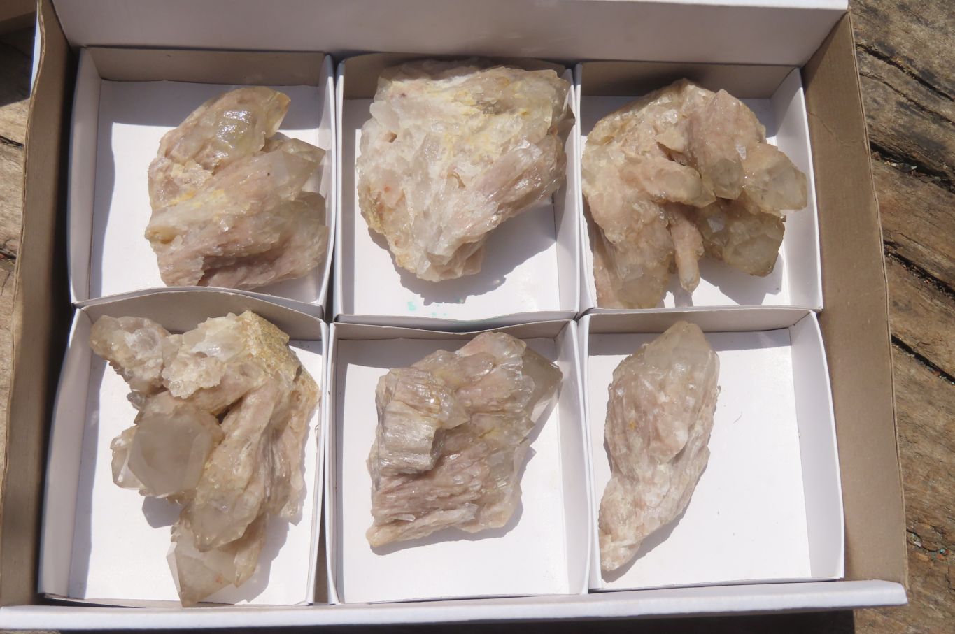 Natural Smokey Phantom Quartz Clusters x 6 From Luena, Congo - Toprock Gemstones and Minerals 