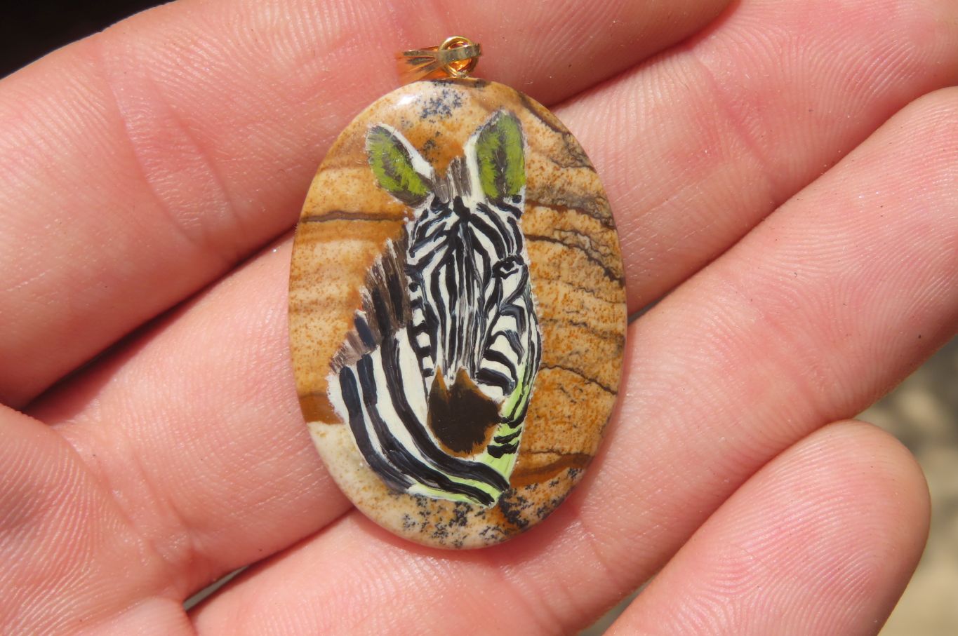 Polished Picture Stone Pendant with Hand Painted Zebras - Sold Per Item - From Namibia - Toprock Gemstones and Minerals 