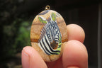 Polished Picture Stone Pendant with Hand Painted Zebras - Sold Per Item - From Namibia - Toprock Gemstones and Minerals 