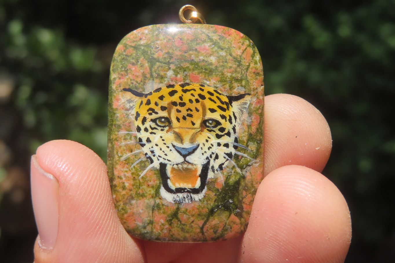 Polished Unakite Pendant with Hand Painted Leopard - Sold Per Item - From South Africa - Toprock Gemstones and Minerals 