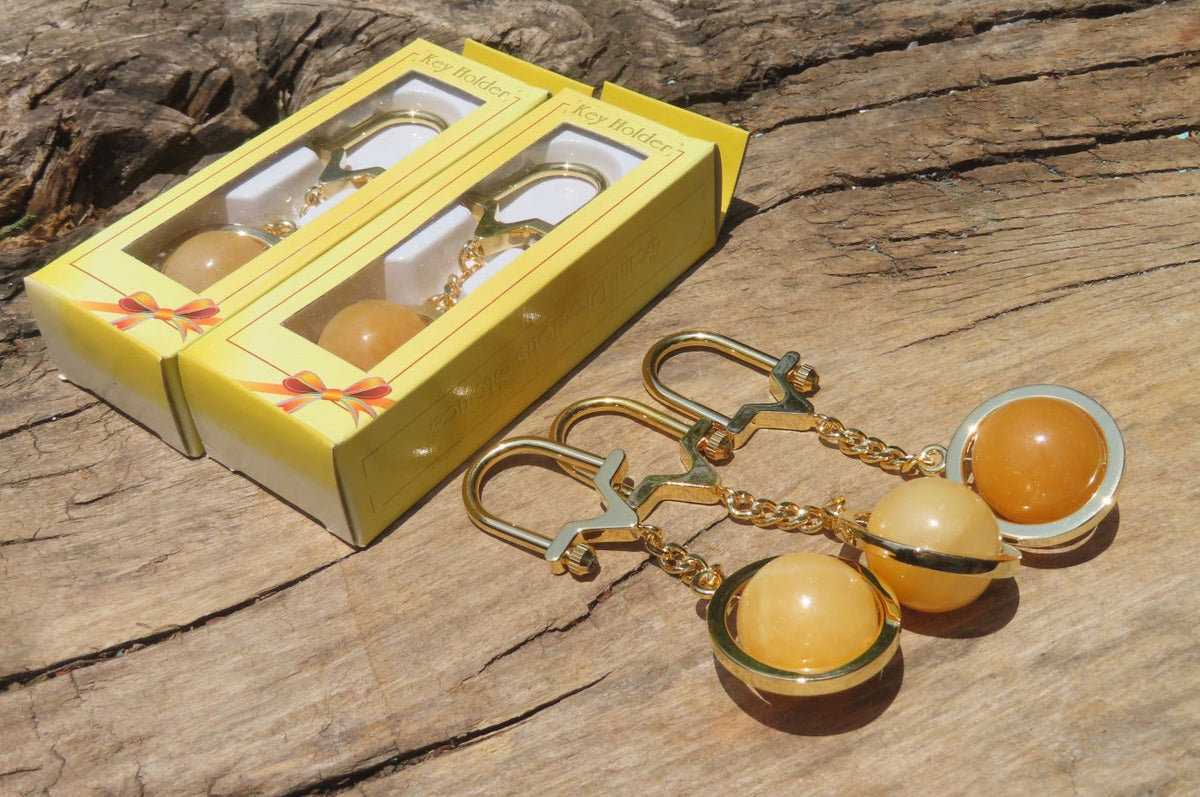 Polished Golden Aragonite Fancy Ball Keyring - Sold Per Item - From Namibia - Toprock Gemstones and Minerals 