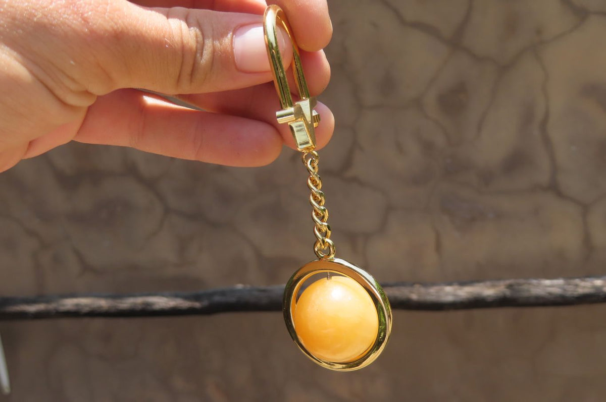 Polished Golden Aragonite Fancy Ball Keyring - Sold Per Item - From Namibia - Toprock Gemstones and Minerals 