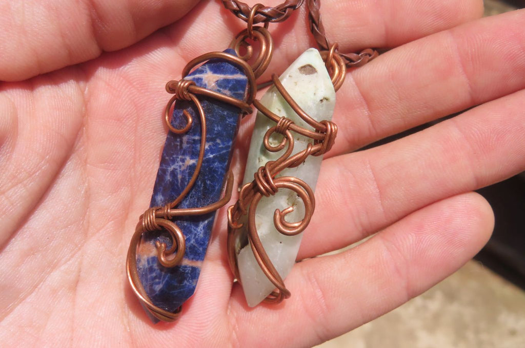 Hand Made Assorted Copper Wire Wrapped Stone Pendants x 6 From Southern Africa - Toprock Gemstones and Minerals 