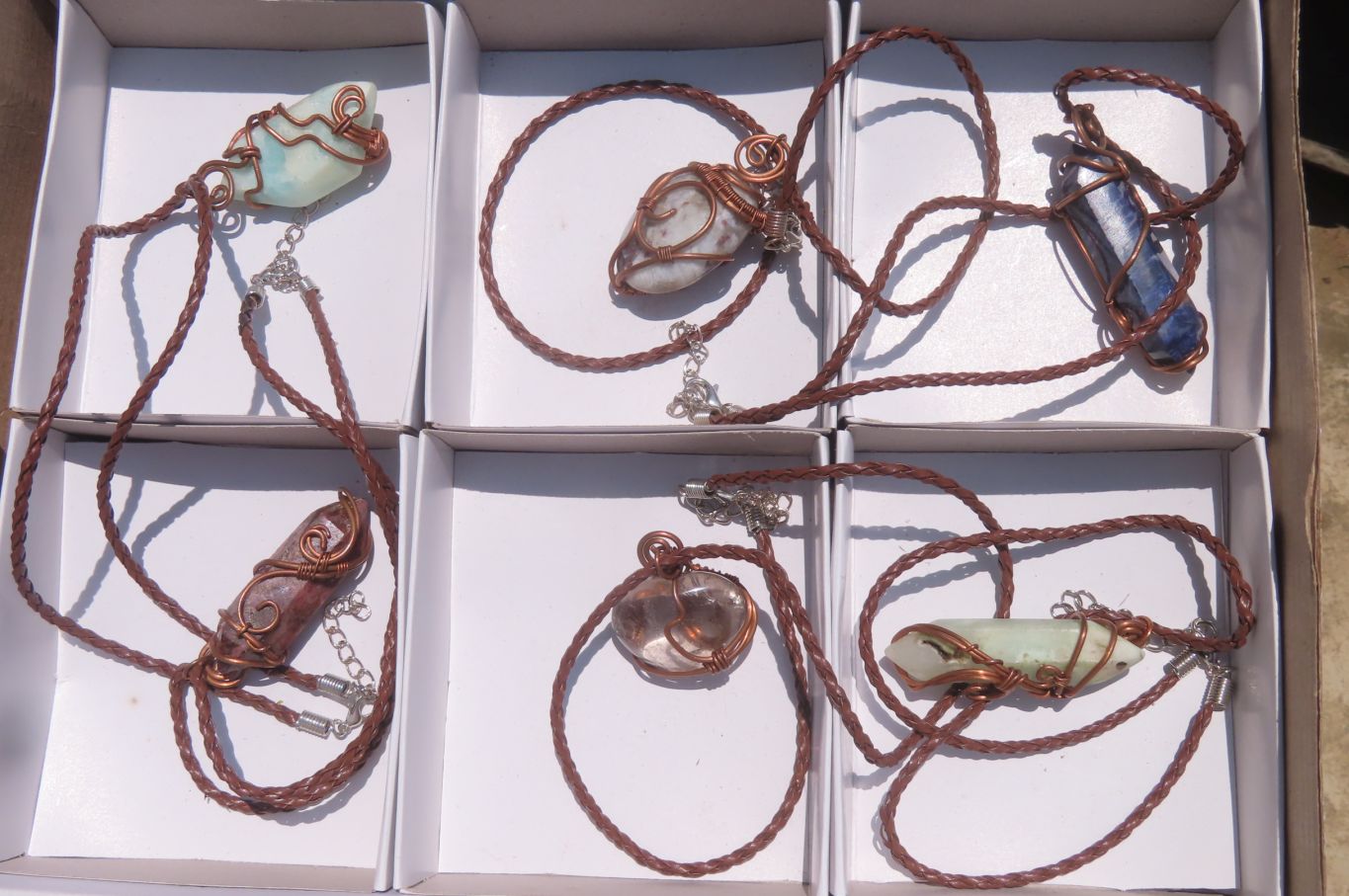 Hand Made Assorted Copper Wire Wrapped Stone Pendants x 6 From Southern Africa - Toprock Gemstones and Minerals 
