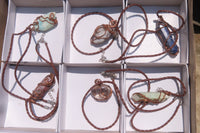 Hand Made Assorted Copper Wire Wrapped Stone Pendants x 6 From Southern Africa