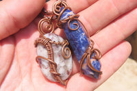 Hand Made Assorted Copper Wire Wrapped Stone Pendants x 6 From Southern Africa