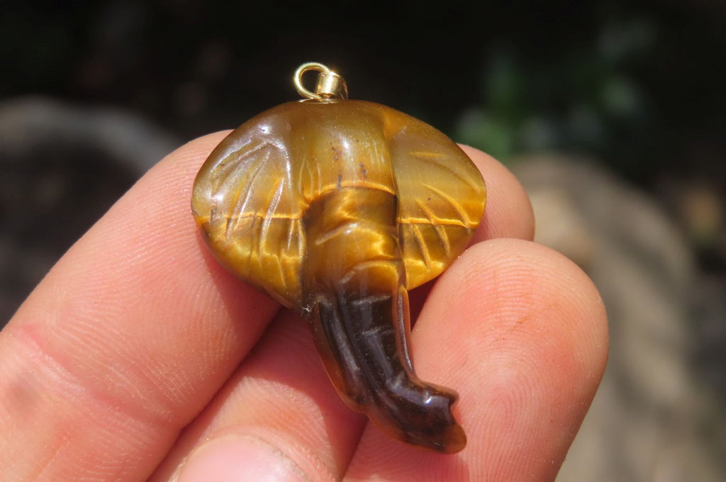 Polished Carved Golden Tigers Eye Elephant Pendants - Sold Per Item - From South Africa - Toprock Gemstones and Minerals 