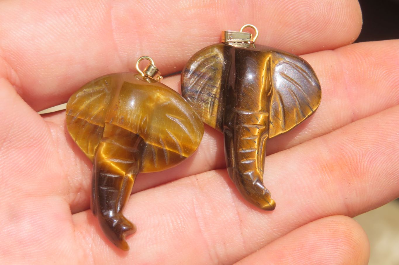 Polished Carved Golden Tigers Eye Elephant Pendants - Sold Per Item - From South Africa - Toprock Gemstones and Minerals 