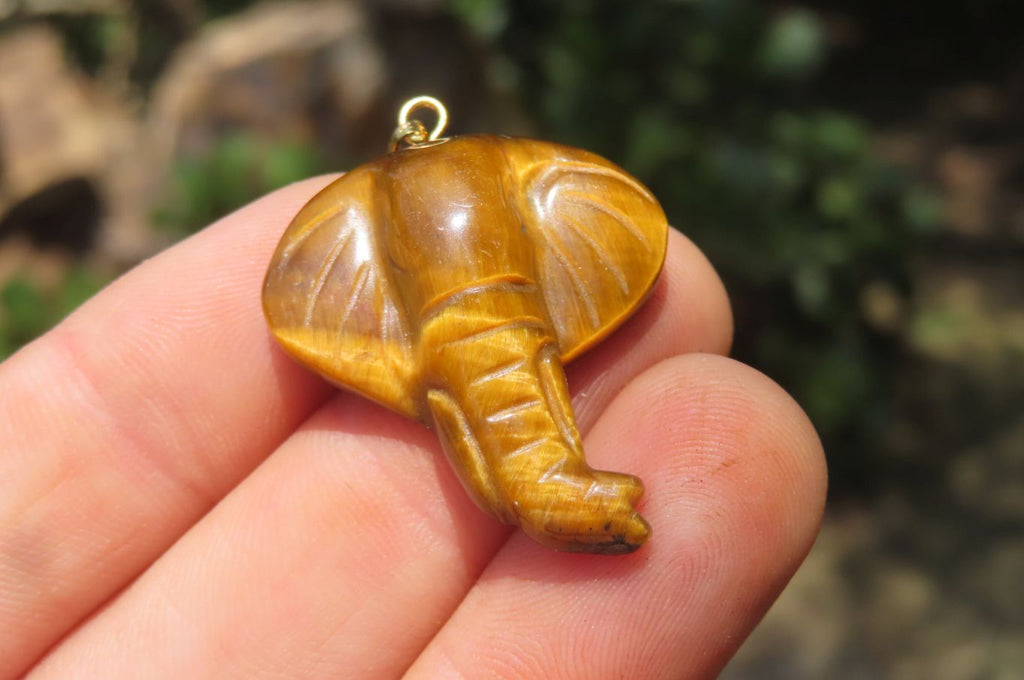 Polished Carved Golden Tigers Eye Elephant Pendants - Sold Per Item - From South Africa - Toprock Gemstones and Minerals 