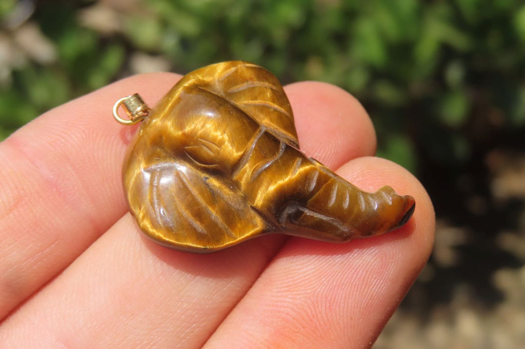 Polished Carved Golden Tigers Eye Elephant Pendants - Sold Per Item - From South Africa - Toprock Gemstones and Minerals 