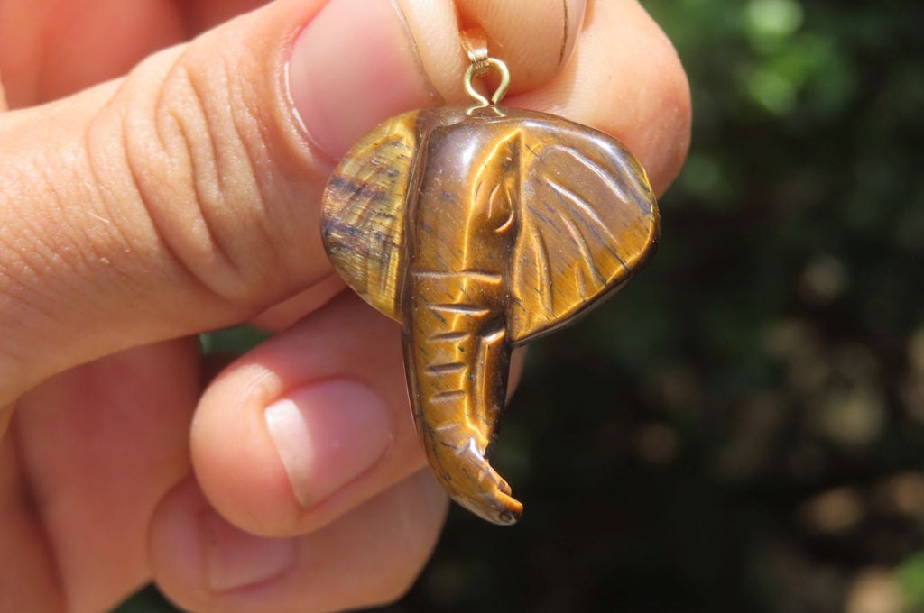 Polished Carved Golden Tigers Eye Elephant Pendants - Sold Per Item - From South Africa - Toprock Gemstones and Minerals 