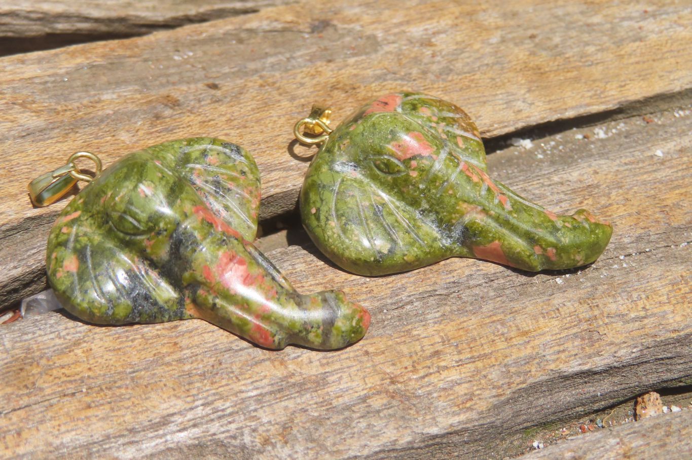 Polished Carved Unakite Elephant Pendant - Sold Per Item - From South Africa - Toprock Gemstones and Minerals 