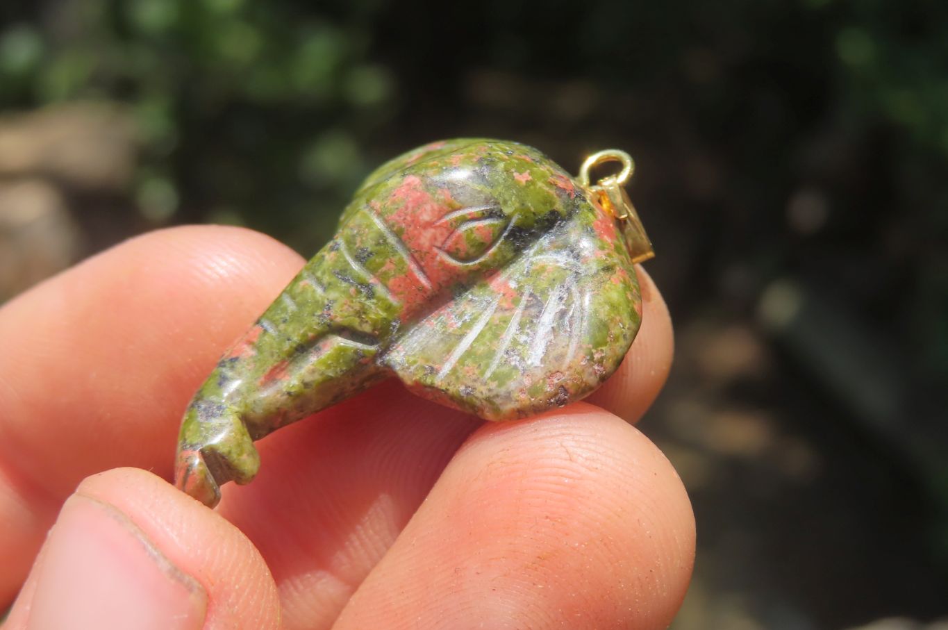 Polished Carved Unakite Elephant Pendant - Sold Per Item - From South Africa - Toprock Gemstones and Minerals 