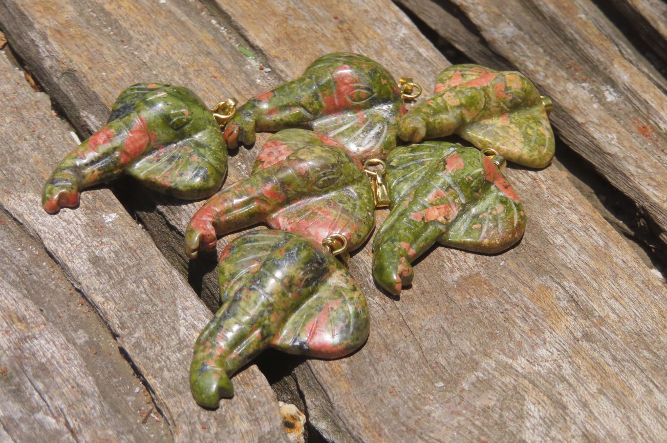 Polished Carved Unakite Elephant Pendant - Sold Per Item - From South Africa - Toprock Gemstones and Minerals 