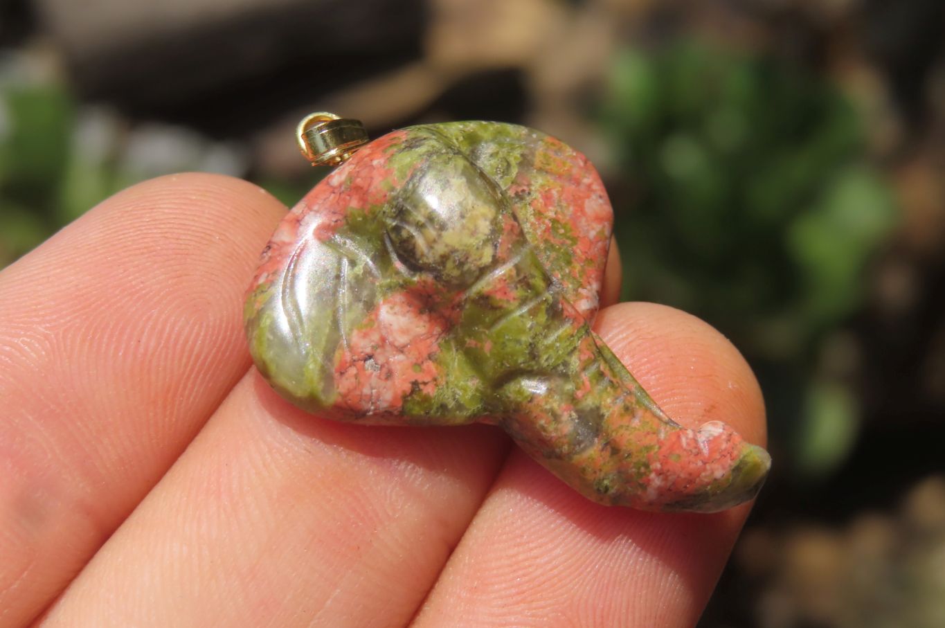 Polished Carved Unakite Elephant Pendant - Sold Per Item - From South Africa - Toprock Gemstones and Minerals 