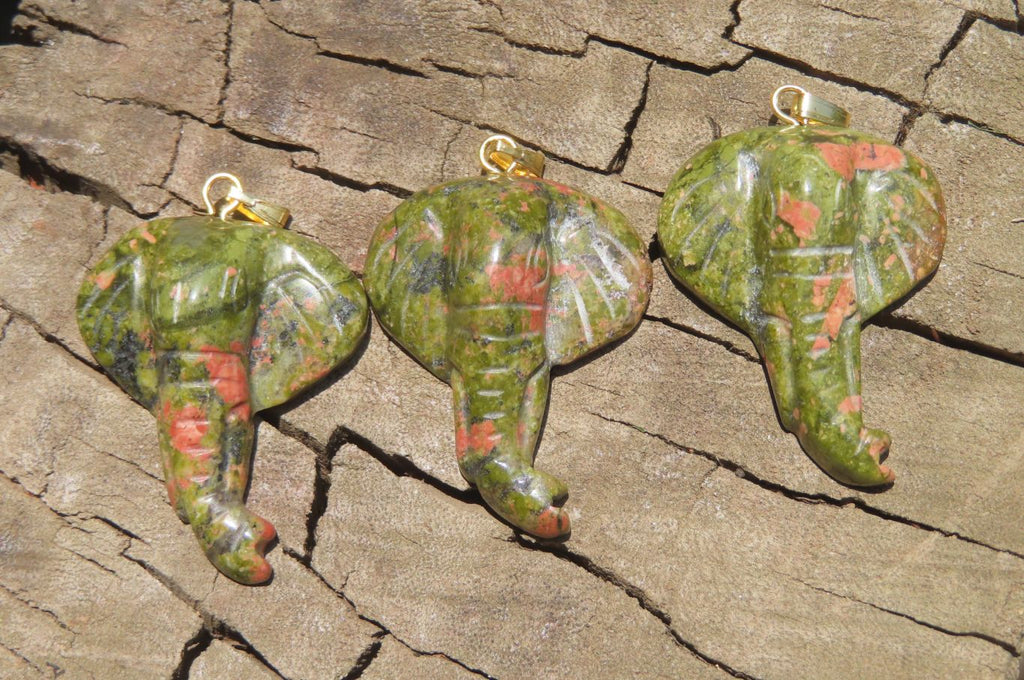 Polished Carved Unakite Elephant Pendant - Sold Per Item - From South Africa - Toprock Gemstones and Minerals 