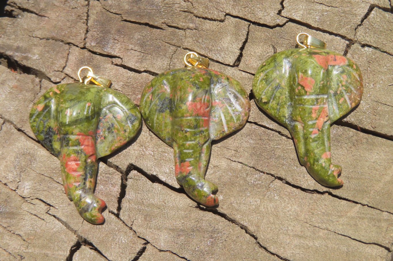 Polished Carved Unakite Elephant Pendant - Sold Per Item - From South Africa - Toprock Gemstones and Minerals 