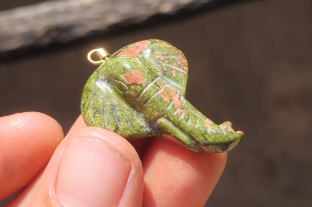 Polished Carved Unakite Elephant Pendant - Sold Per Item - From South Africa - Toprock Gemstones and Minerals 