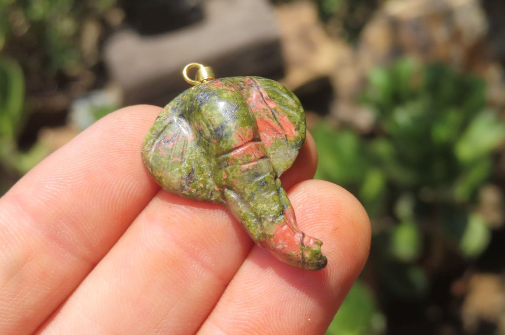 Polished Carved Unakite Elephant Pendant - Sold Per Item - From South Africa - Toprock Gemstones and Minerals 