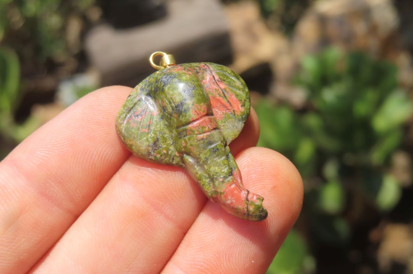 Polished Carved Unakite Elephant Pendant - Sold Per Item - From South Africa - Toprock Gemstones and Minerals 