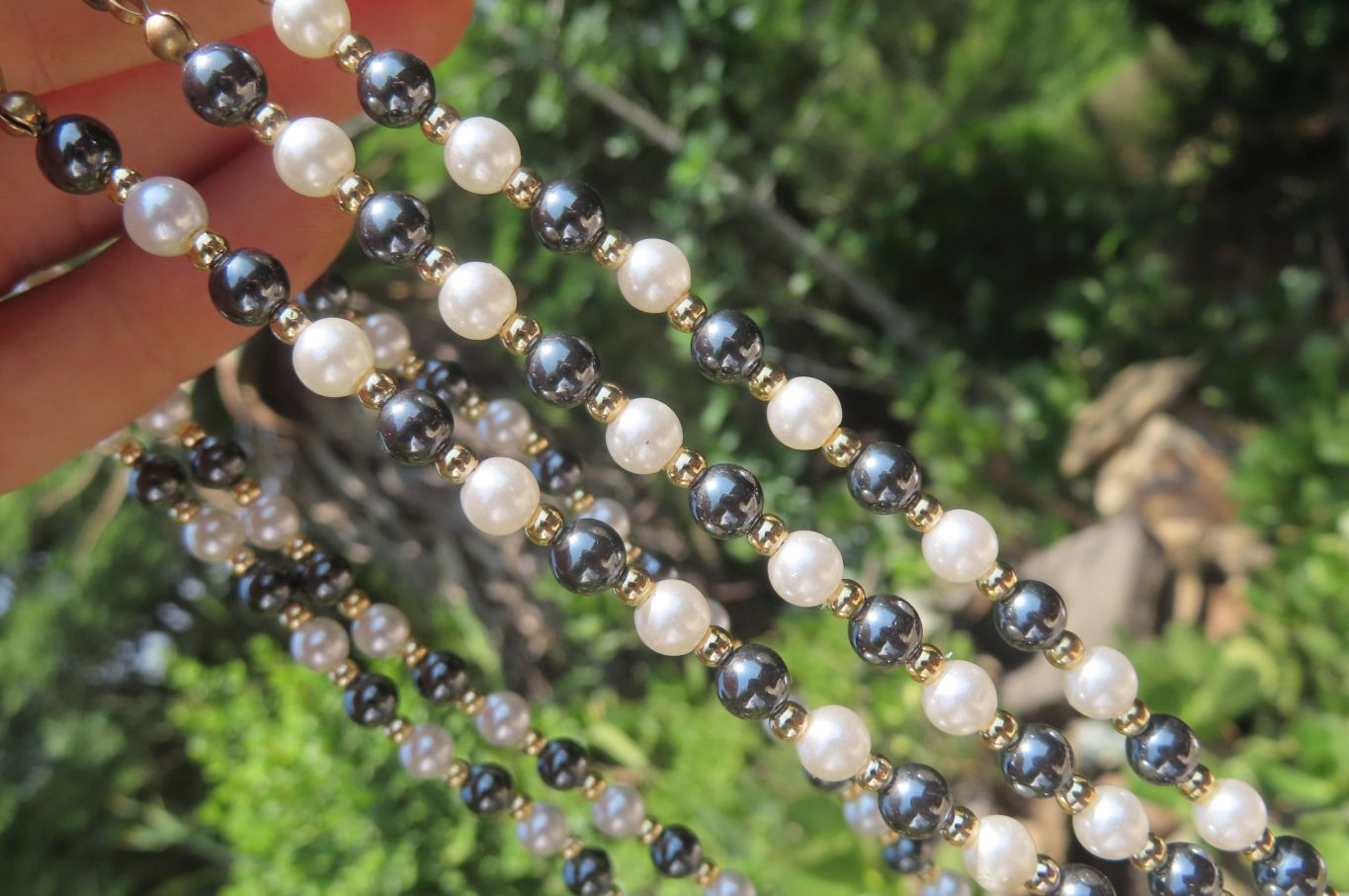 Polished Silver Hematite and Freshwater Pearl Beaded Necklace - Sold Per Item - From China - Toprock Gemstones and Minerals 
