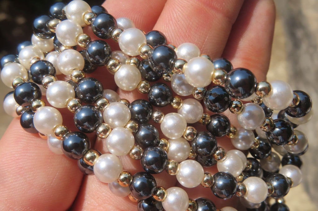 Polished Silver Hematite and Freshwater Pearl Beaded Necklace - Sold Per Item - From China - Toprock Gemstones and Minerals 