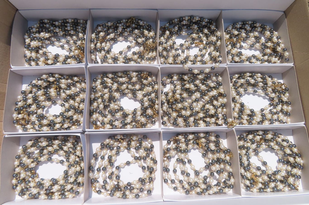 Polished Silver Hematite and Freshwater Pearl Beaded Necklace - Sold Per Item - From China - Toprock Gemstones and Minerals 