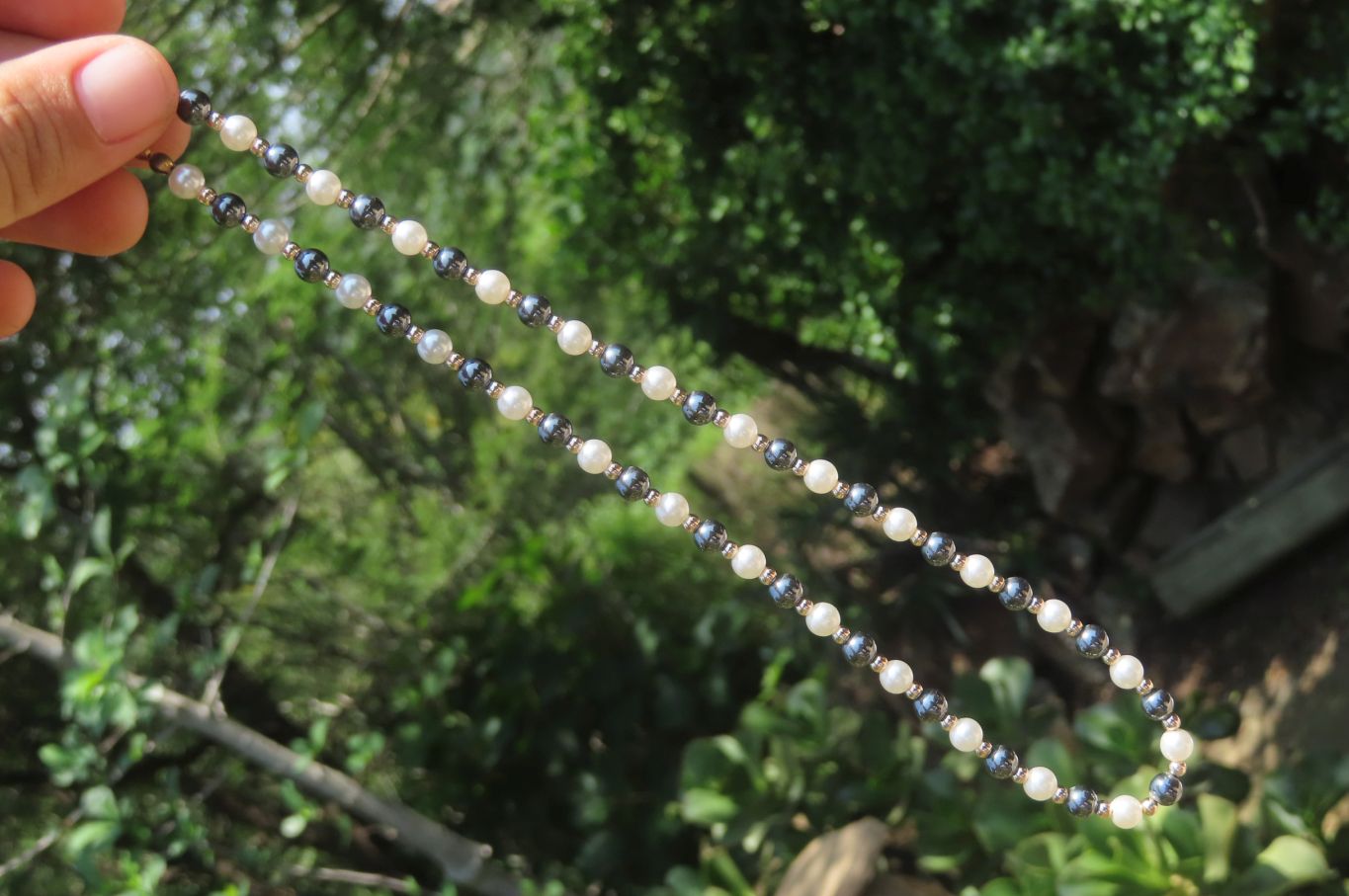 Polished Silver Hematite and Freshwater Pearl Beaded Necklace - Sold Per Item - From China - Toprock Gemstones and Minerals 