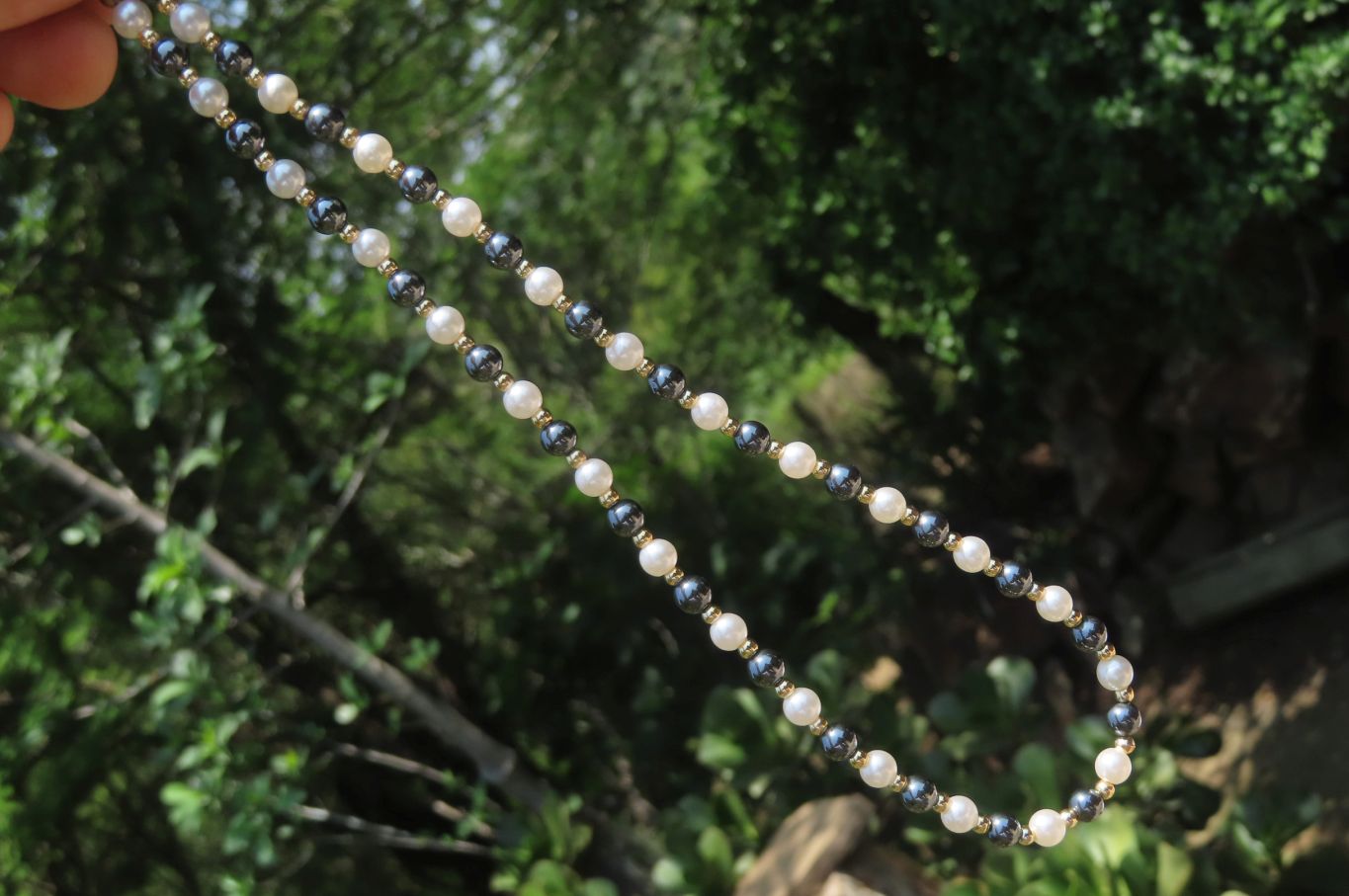Polished Silver Hematite and Freshwater Pearl Beaded Necklace - Sold Per Item - From China - Toprock Gemstones and Minerals 