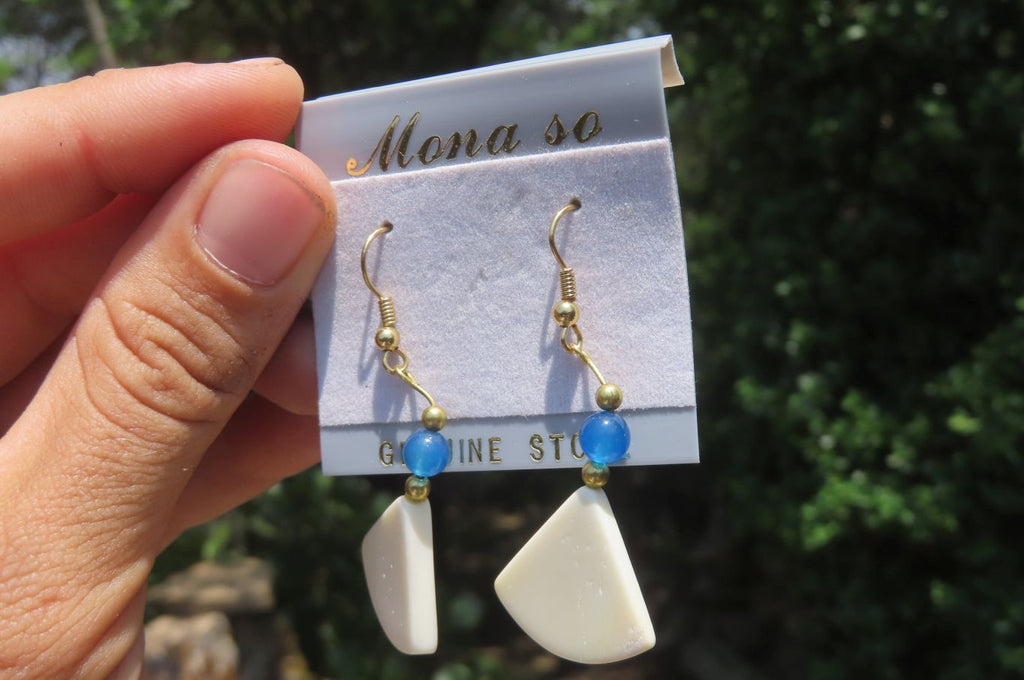 Polished Marble Fan Earrings - Sold Per Set - From China - Toprock Gemstones and Minerals 